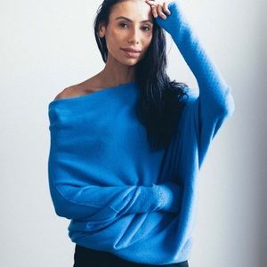 JAKI Asymmetric Draped Ultra Soft Knitted Jumper in Royal Blue NWOT OS